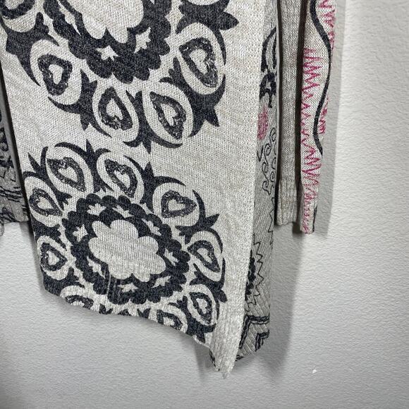 Desigual Small Boho Duster Cardigan Tan Geometric Heart Print Open Front - Picture 5 of 11
